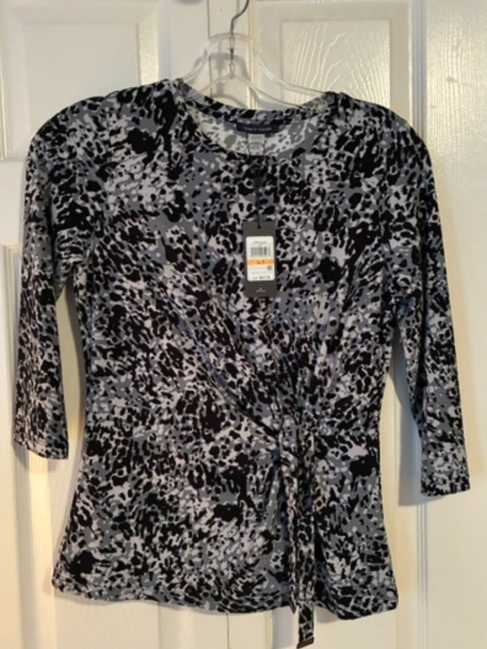 Tommy Hilfiger Grey Black Abstract Animal Print Side Tie Blouse Top S NWT
